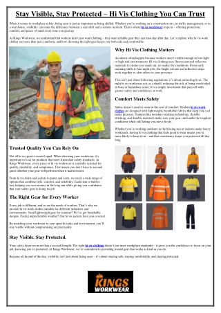 Stay Visible, Stay Protected – Hi Vis Clothing You Can Trust