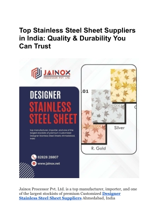 Top Stainless Steel Sheet Suppliers in India_ Quality & Durability You Can Trust