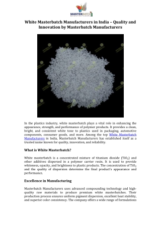 White Masterbatch Manufacturers in India – Quality and Innovation by Masterbatch Manufacturers