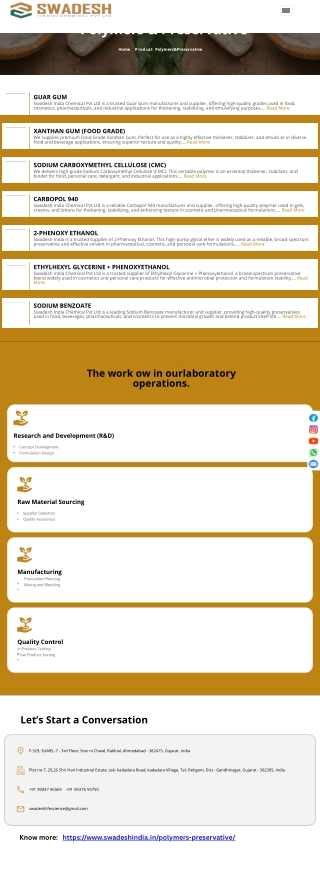 Polymers & Preservative Manufacturer In India