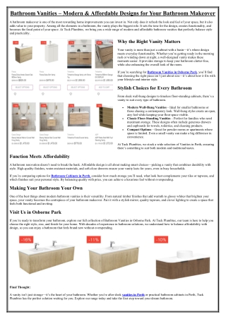 Bathroom Vanities – Modern & Affordable Designs for Your Bathroom Makeover