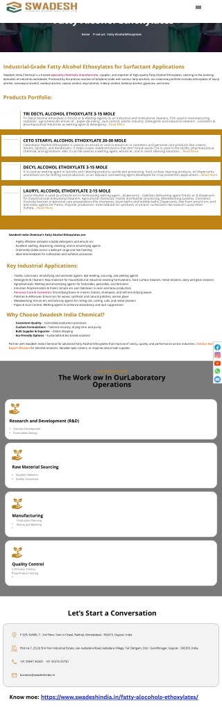 Fatty Alcohol Ethoxylate Manufacturer in India