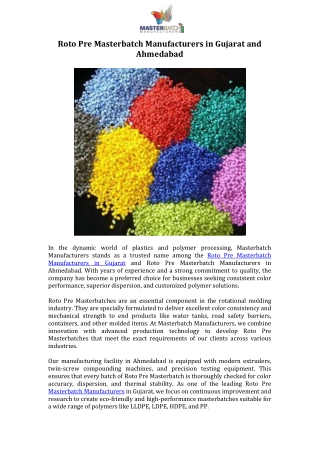 Roto Pre Masterbatch Manufacturers in Gujarat and Ahmedabad