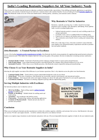 India’s Leading Bentonite Suppliers for All Your Industry Needs
