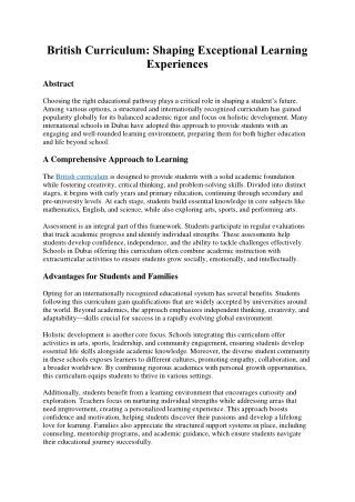 British Curriculum: Shaping Exceptional Learning Experiences