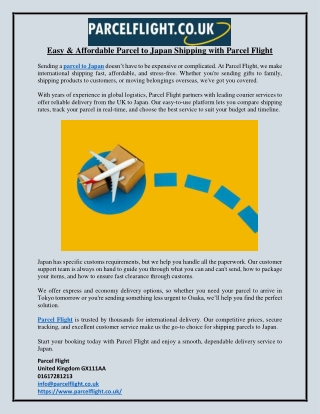 Easy & Affordable Parcel to Japan Shipping with Parcel Flight