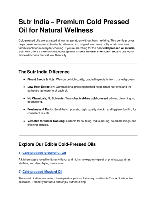 Sutr India – Authentic Cold Pressed Oils for Everyday Wellness