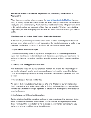 Best Tattoo Studio in Markham: Experience Art, Precision, and Passion at Warrior