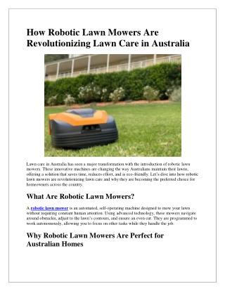 Effortless Lawn Care with Robotic Mowers: The Best Solution for Australian Garde