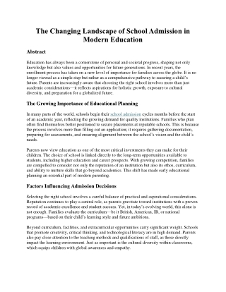 The Changing Landscape of School Admission in Modern Education
