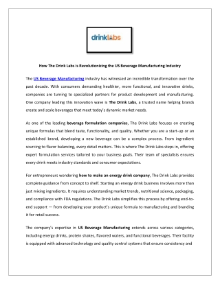 How The Drink Labs is Revolutionizing the US Beverage Manufacturing Industry