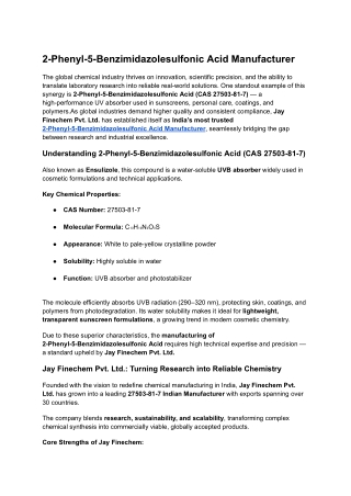 2-Phenyl-5-Benzimidazolesulfonic Acid Manufacturer