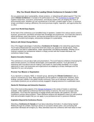 Why You Should Attend the Leading Climate Conference In Canada In 2026