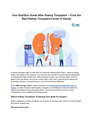 Your Nutrition Guide After Kidney Transplant – From the Best Kidney Transplant Center in Kerala