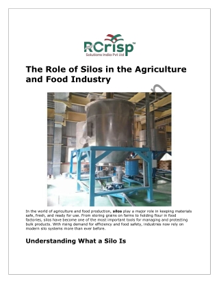 The Role of Silos in the Agriculture and Food Industry