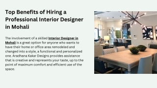 Top Benefits of Hiring a Professional Interior Designer in Mohali