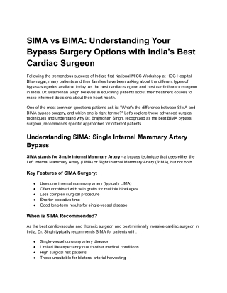 SIMA vs BIMA: Understanding Your Bypass Surgery Options with India's Best Cardia