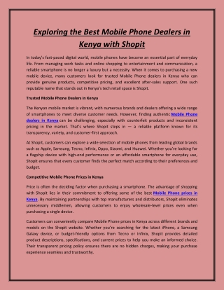 Exploring the Best Mobile Phone Dealers in Kenya with Shopit