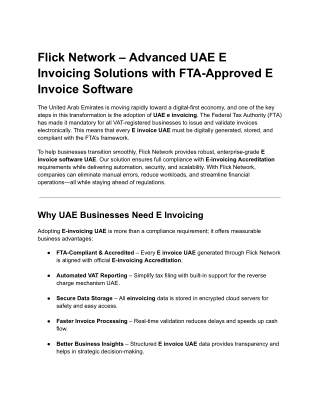Flick Network – Advanced UAE E Invoicing Solutions with FTA-Approved E Invoice Software