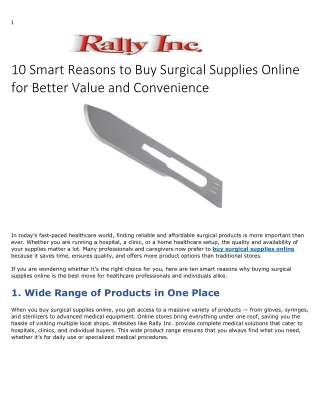10 Smart Reasons to Buy Surgical Supplies Online for Better Value and Convenienc