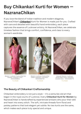 Buy Chikankari Kurti for Women — NazranaChikan