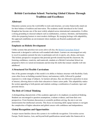 British Curriculum School: Nurturing Global Citizens Through Tradition and Excel