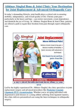 Abhinav Singhal Bone & Joint Clinic: Your Destination for Joint Replacement