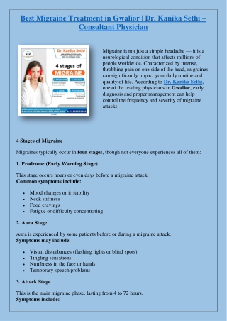 Best Migraine Treatment in Gwalior - Dr. Kanika Sethi