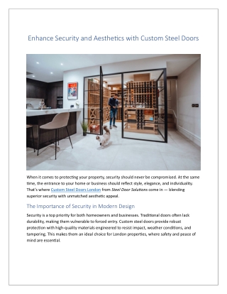 Custom Steel Doors London – Handcrafted Solutions for Modern Homes