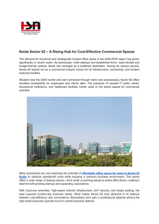 Noida Sector 62 – A Rising Hub for Cost-Effective Commercial Spaces