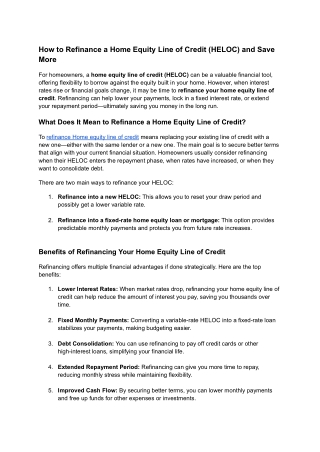 Refinance Home equity line of credit