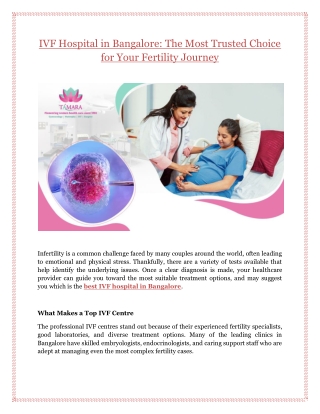 IVF Hospital in Bangalore: The Most Trusted Choice for Your Fertility Journey