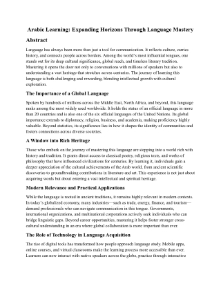 Arabic Learning: Expanding Horizons Through Language Mastery