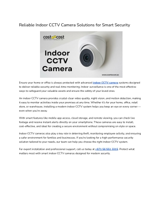 Reliable Indoor CCTV Camera Solutions for Smart Security