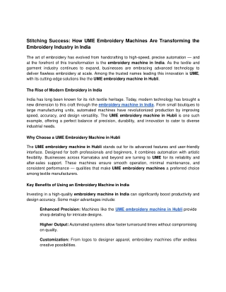 Stitching Success_ How UME Embroidery Machines Are Transforming the Embroidery Industry in India