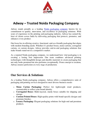 Adway – Trusted Noida Packaging Company