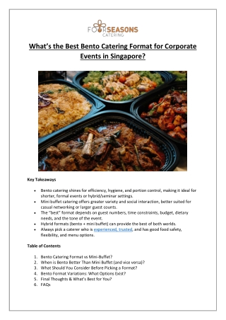 Singapore Corporate Catering Bento vs Mini Buffet - Four Seasons