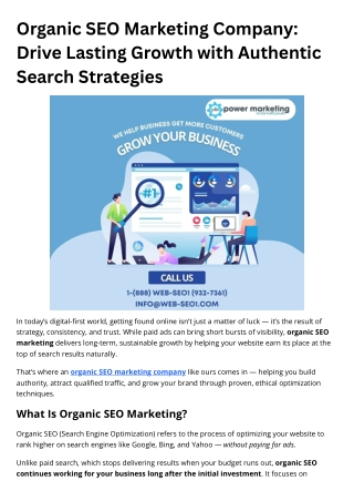 Organic SEO Marketing Company Drive Lasting Growth with Authentic Search Strategies