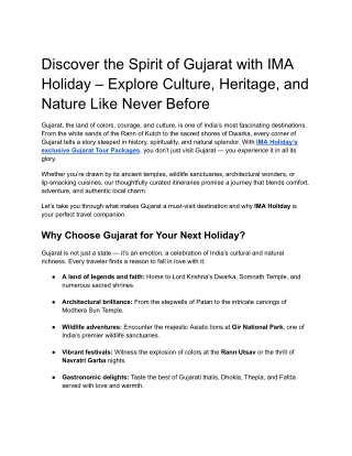 Explore Gujarat with Exclusive Tour Packages from IMA Holiday