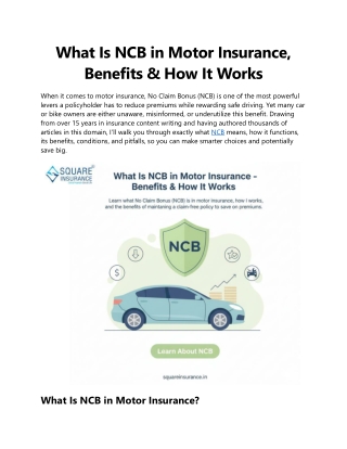 What Is NCB in Motor Insurance