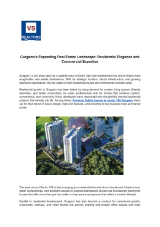 Gurgaon’s Expanding Real Estate Landscape: Residential Elegance and Commercial E
