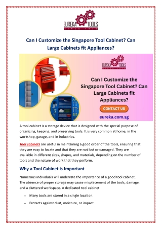 Can I Customize the Singapore Tool Cabinet? Can Large Cabinets fit Appliances?