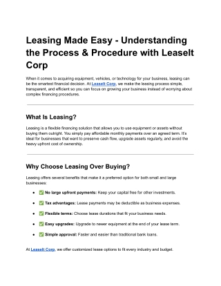 Hassle-Free Leasing for Businesses | Fast Approvals at LeaseIt Corp