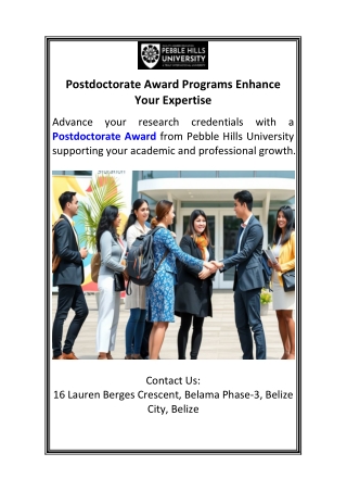 Postdoctorate Award Programs Enhance Your Expertise