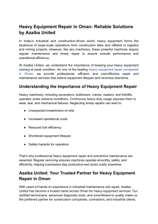 Heavy Equipment Repair in Oman_ Reliable Solutions by Azaiba United