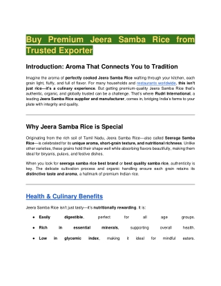 Buy Premium Jeera Samba Rice from Trusted Exporter