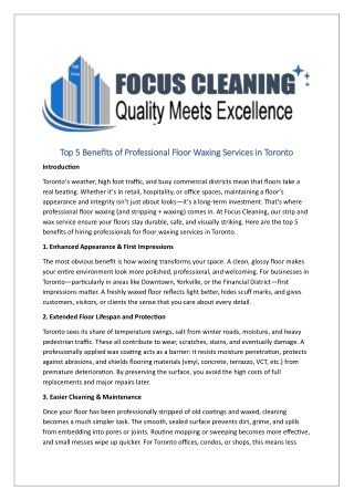Top 5 Benefits of Professional Floor Waxing Services in Toronto