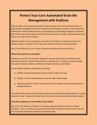 Protect Your Corn Automated Grain Bin Management with EndZone