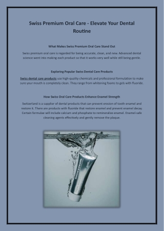 Swiss Premium Oral Care - Elevate Your Dental Routine