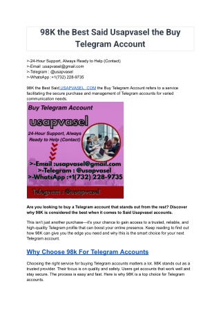 98K the Best Said Usapvasel the Buy Telegram Account